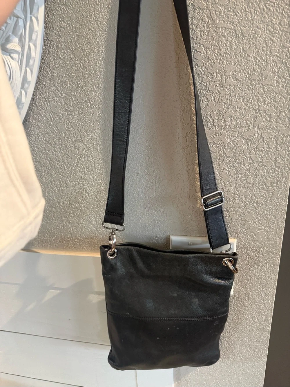 margot Black Leather Messenger Crossbody Bag with Dual Zip Pockets